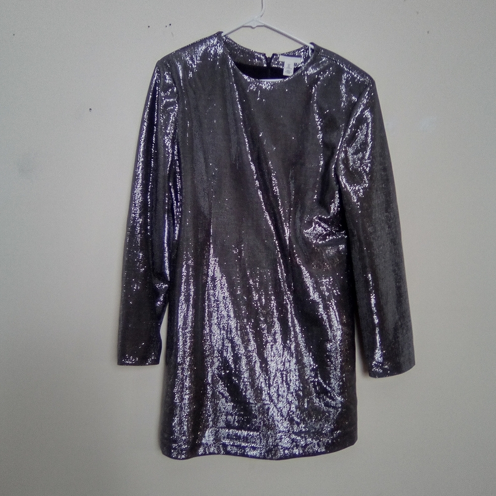 H&M Metallic Long Sleeve Dress SIZE LARGE POLYESTER - Picture 4 of 6